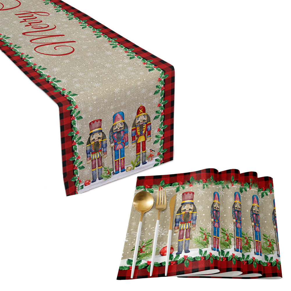 Christmas Nutcracker Soldier Table Runner with 4Pcs Placemats