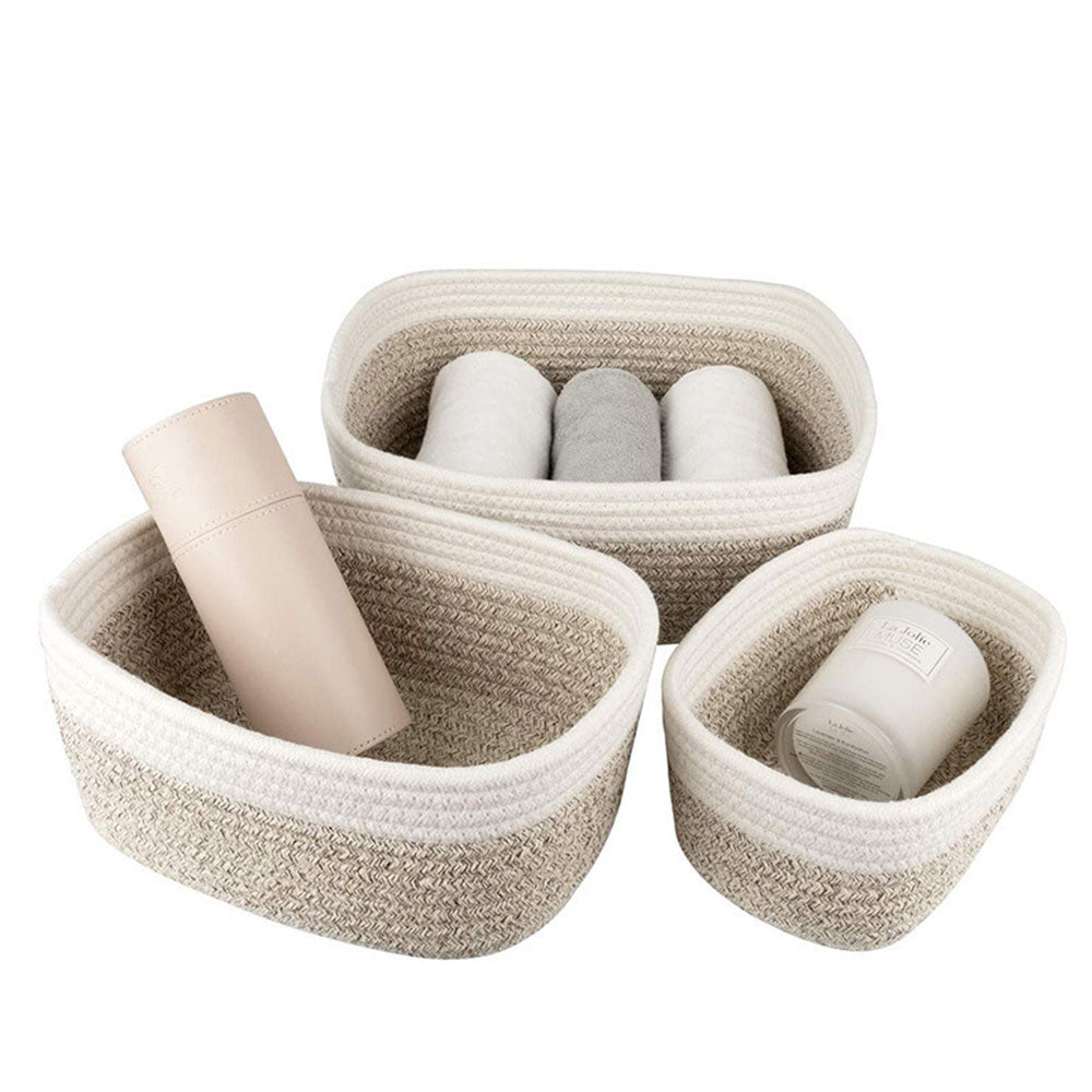 Set of 3 Cotton Woven Storage Baskets Home Organisers