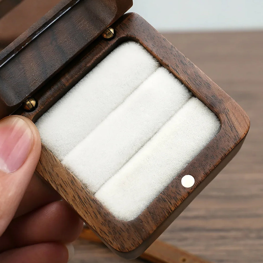 Double Holes Ring Storage Wooden Box for Jewelry Display