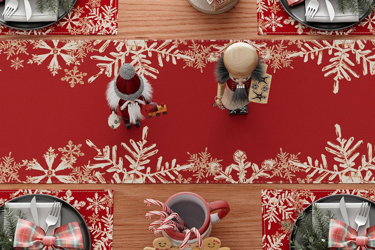 Linen Christmas Table Runner Long Farmhouse Holiday Home Kitchen Table Decorations