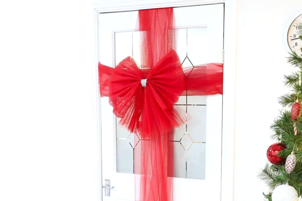 Organza Red Bows Christmas Wall Decorations for Door Fireplace Stairs Xmas Tree