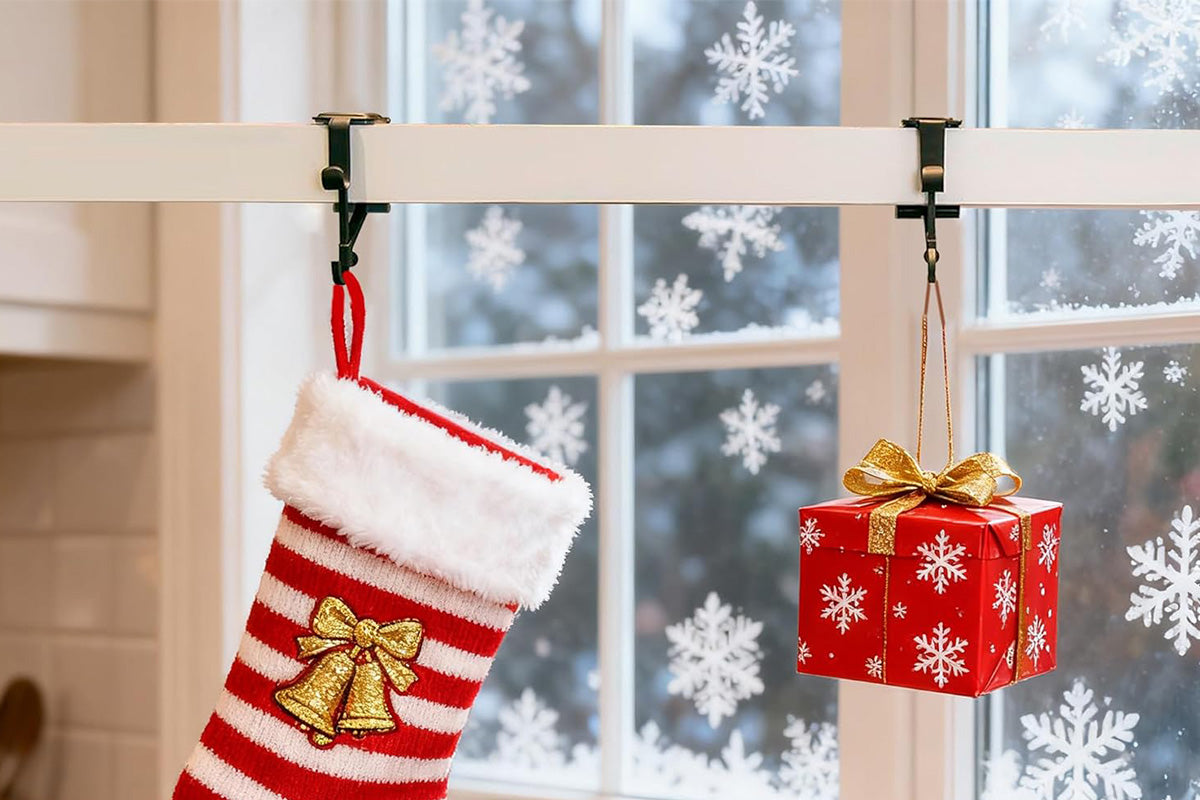 2 in 1 Christmas Fireplace Stocking and Mantel Garland Hanger with Non-Slip Pads