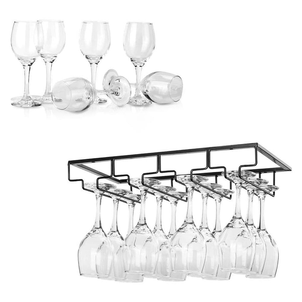 Under Cabinet Wine Glass Rack with 4 Slots for Stemware Storage