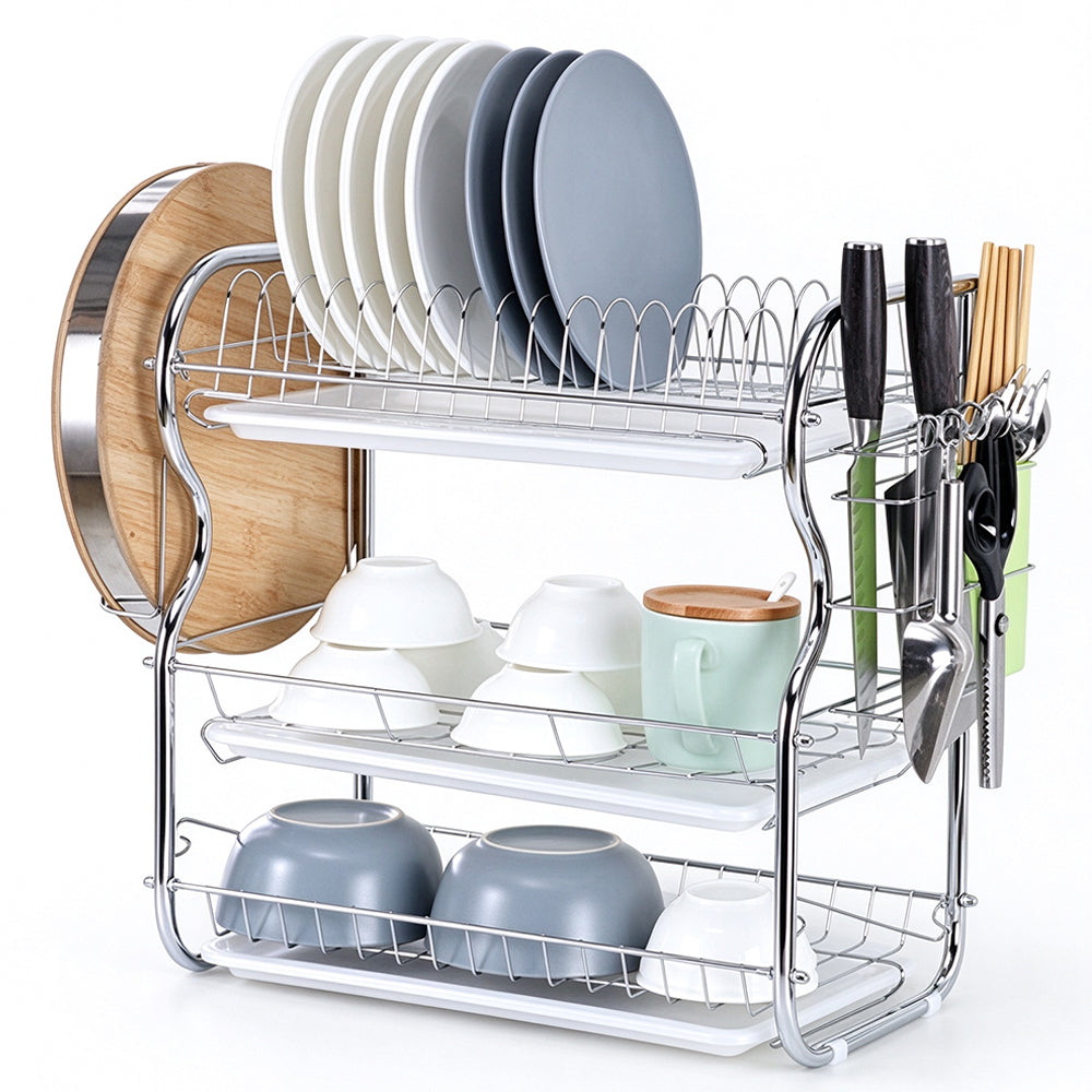Multifunctional 3 Tier Iron Dish Drying Rack with Drainboard