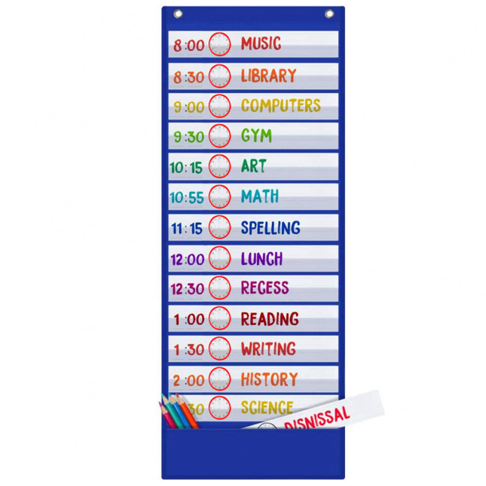 90x33cm Wall Time Management Card Organizer with 14 Dry Erase Cards
