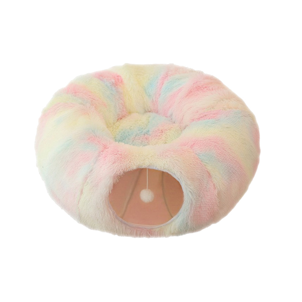 Winter Plush Cat Tunnel with Cat Bed