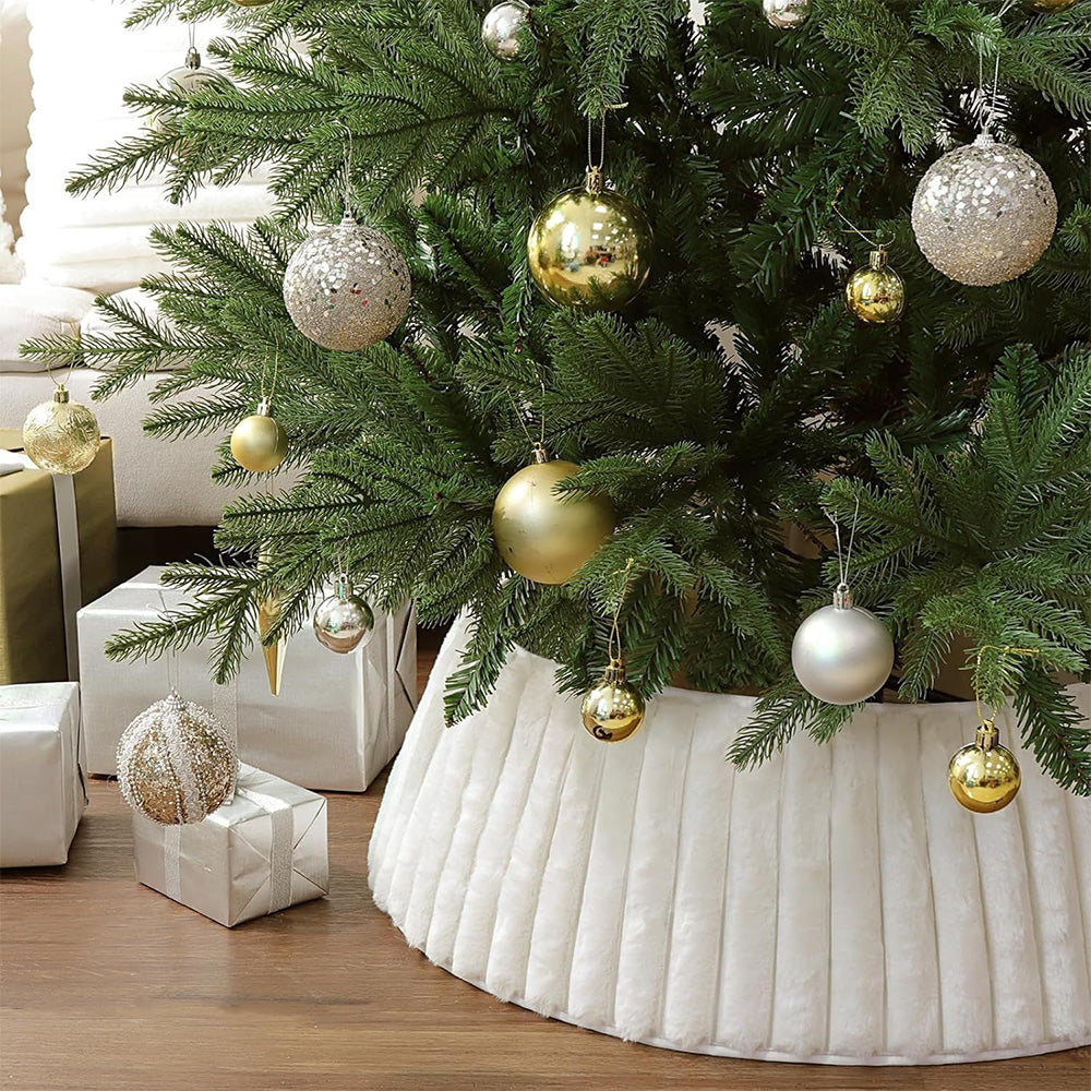 White Christmas Tree Collar With Stripe Textured Pattern Christmas Tree Skirt Base