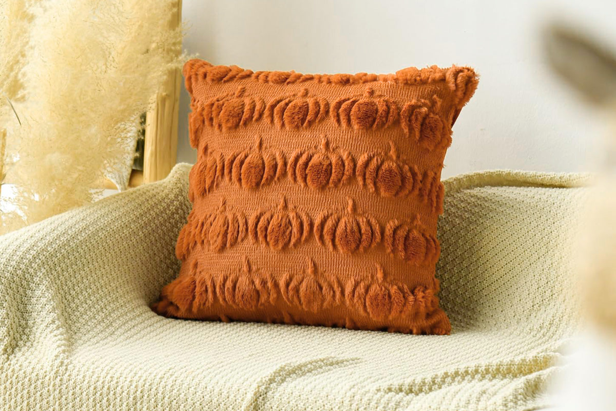 Fall Pillow Covers Halloween Pumpkins Faux Fur Pillowcase for Chair Sofa-Brown