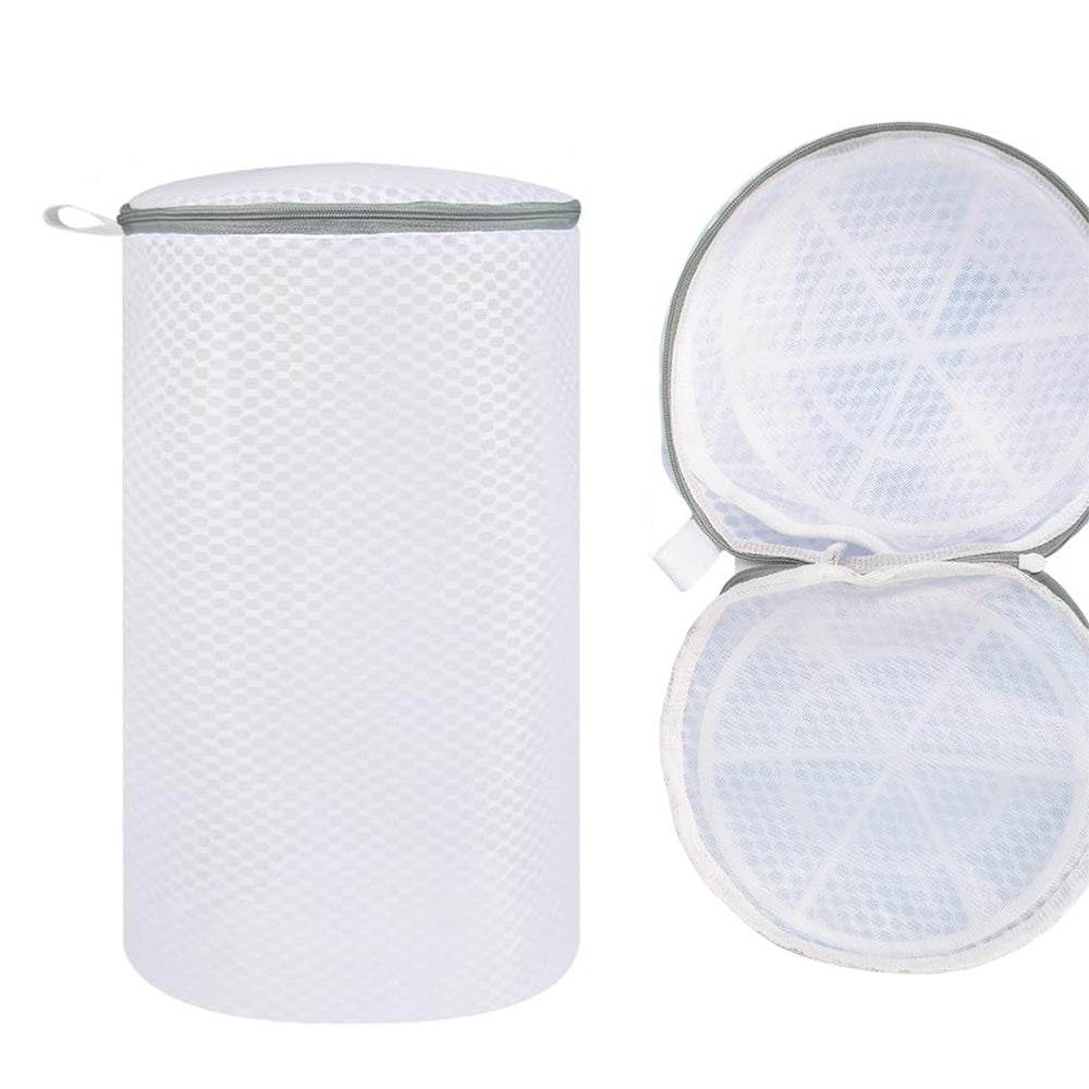 2Pcs Cylinder Honeycomb Mesh Shoe Washing Machine Bag with Zipper for Sneakers