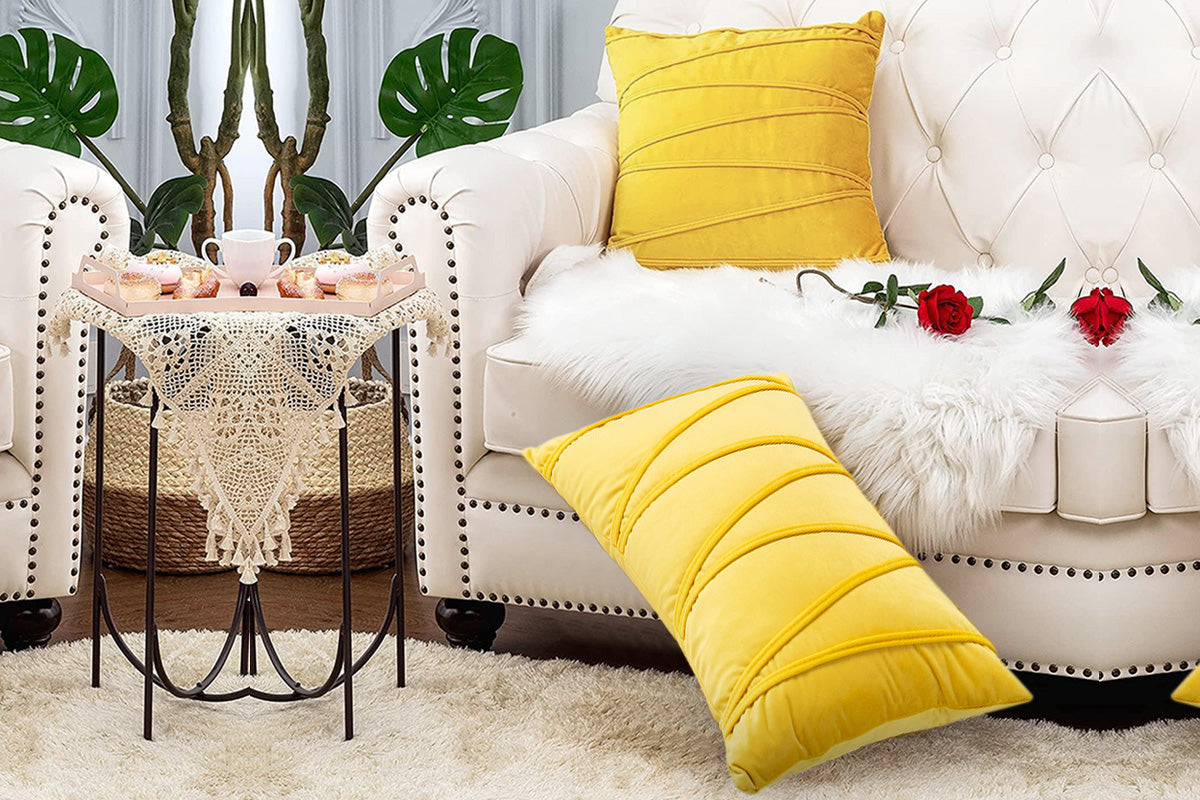 2PCS Velvet Bandage Stripe Cushion Cover Set Throw Pillow Cases for Sofa-Yellow