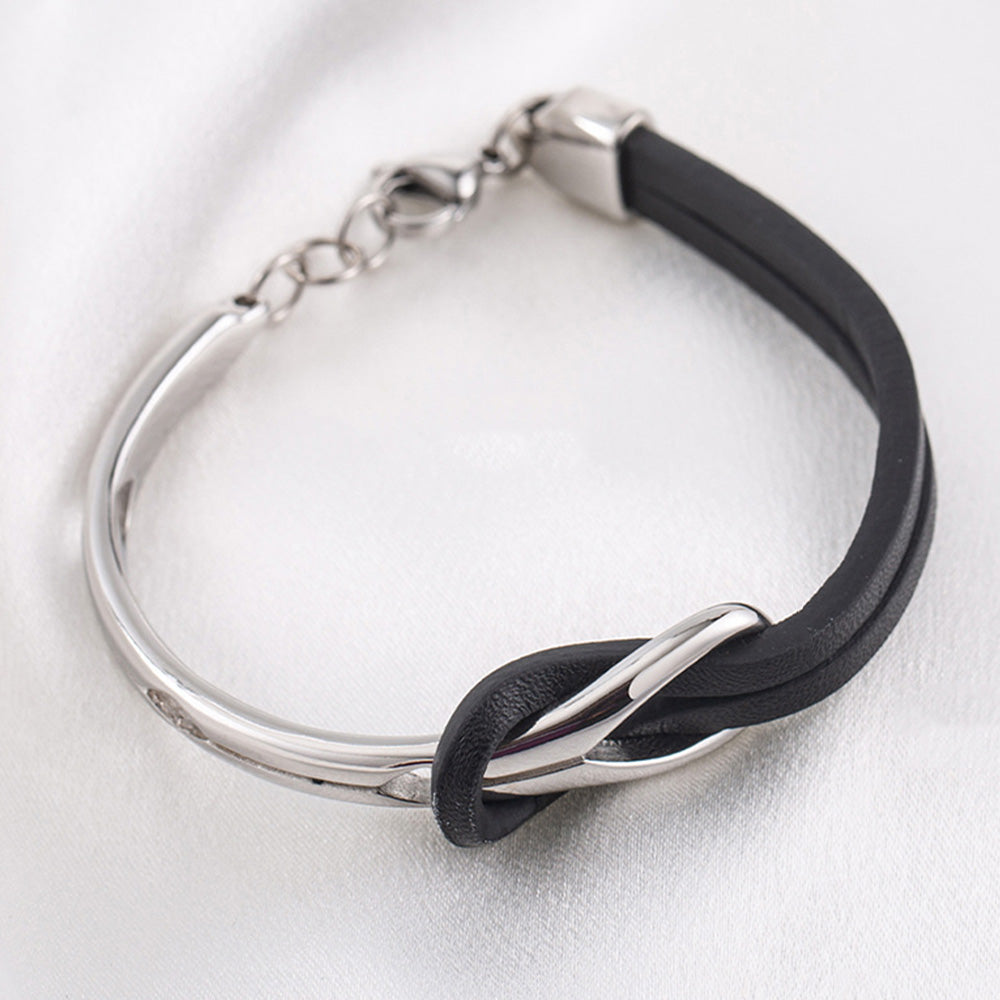 PU Leather Bracelet Infinite Knot Geometric Stainless Steel Mens Bracelet