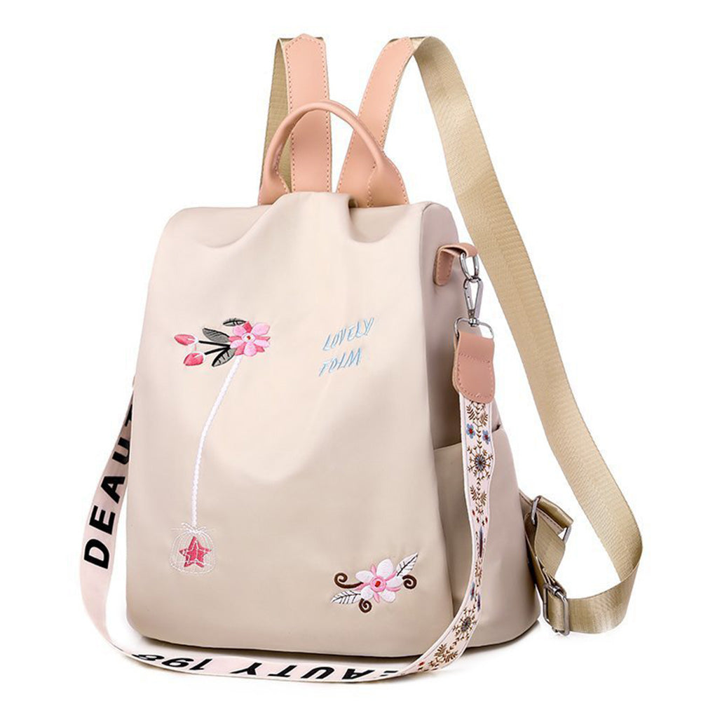 Women's Floral Embroidered Anti Theft Backpack