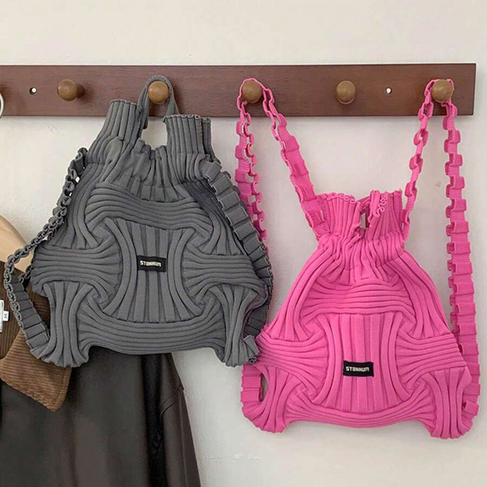 Women Woven Pleated Knitted Backpack Handbag