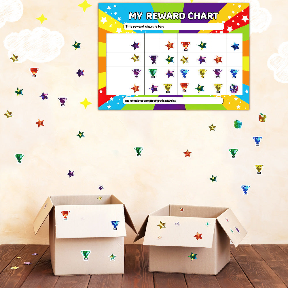 4 Pack Star Reward Chart with 3 Glitter Sticker Sheets Set Reusable Behaviour Chore