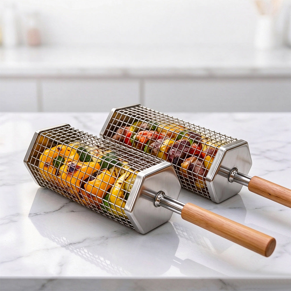304 Stainless Steel Nesting BBQ Grill Basket Set for Outdoor Camping