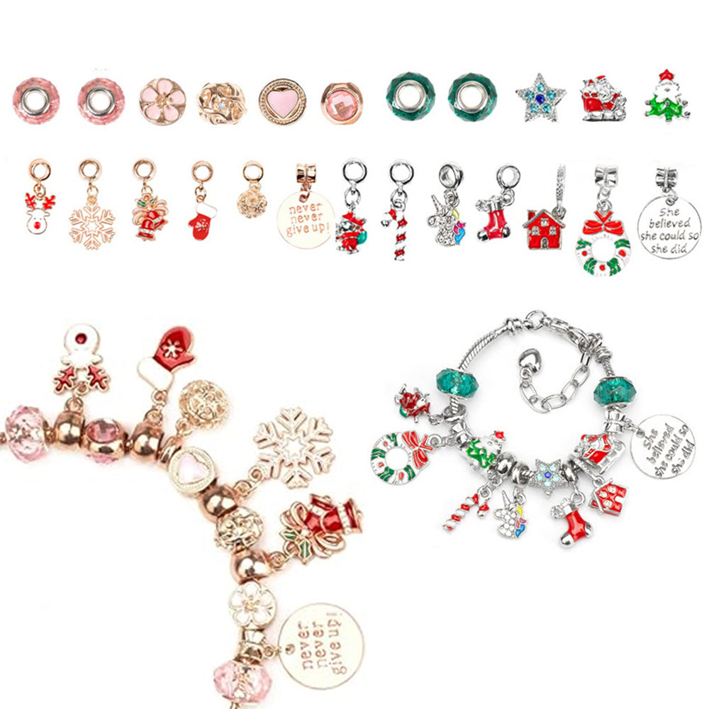 Christmas Advent Calendar Girls Bracelet Countdown Calendar 24 Days Pink DIY Charm Bracelet Gift For Girl