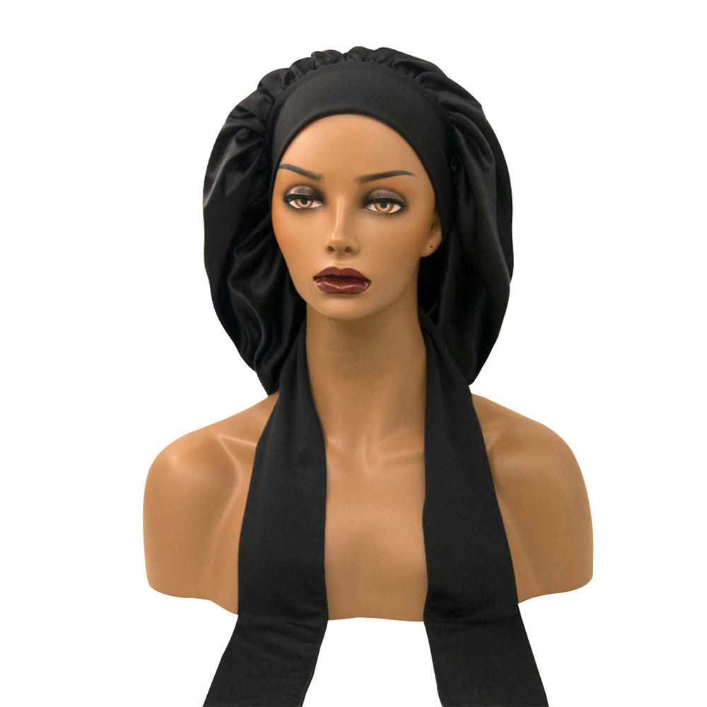 Women Satin Sleeping Cap Adjustable Wrap Hair Bonnet Elastic Headwear