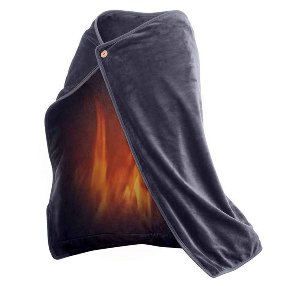 USB Heated Shawl Blanket Flannel Wrap with Detachable Heating Pad