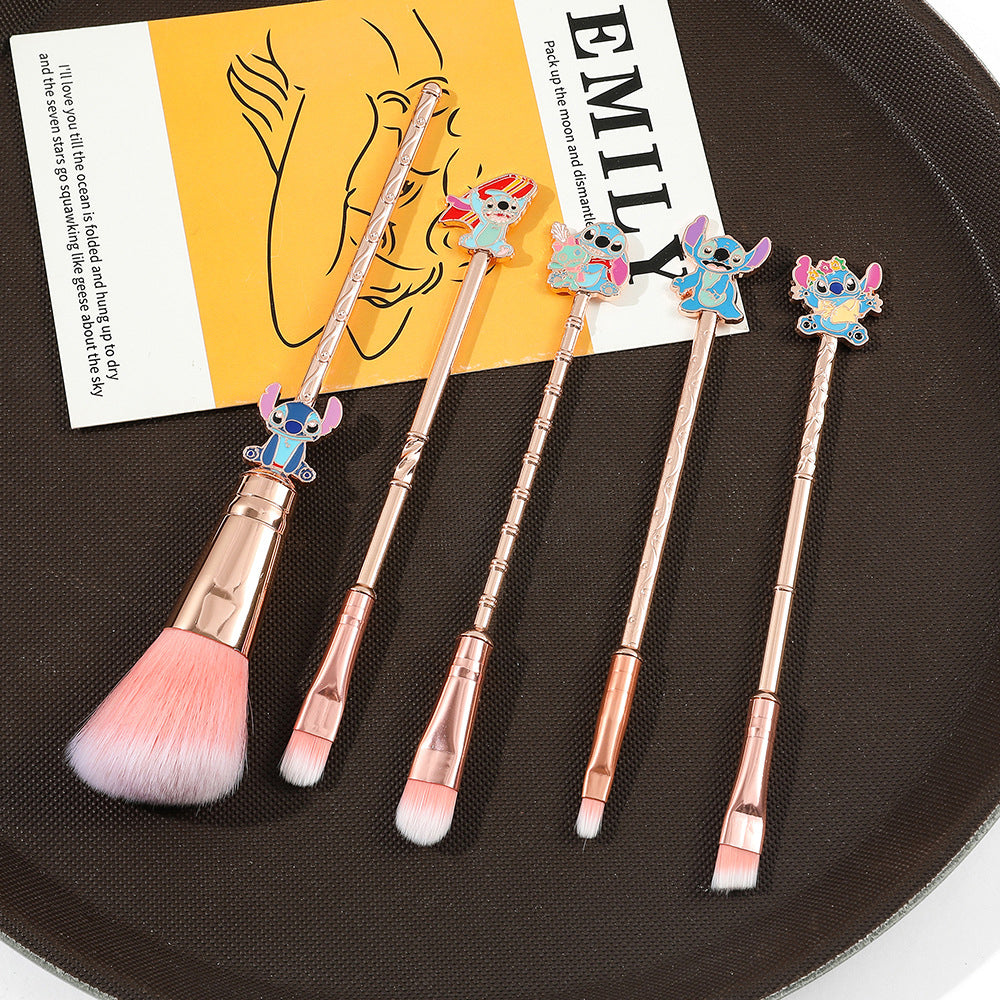 Stitch Inspired 5Pcs Makeup Brushes Set with Drawstring Bag