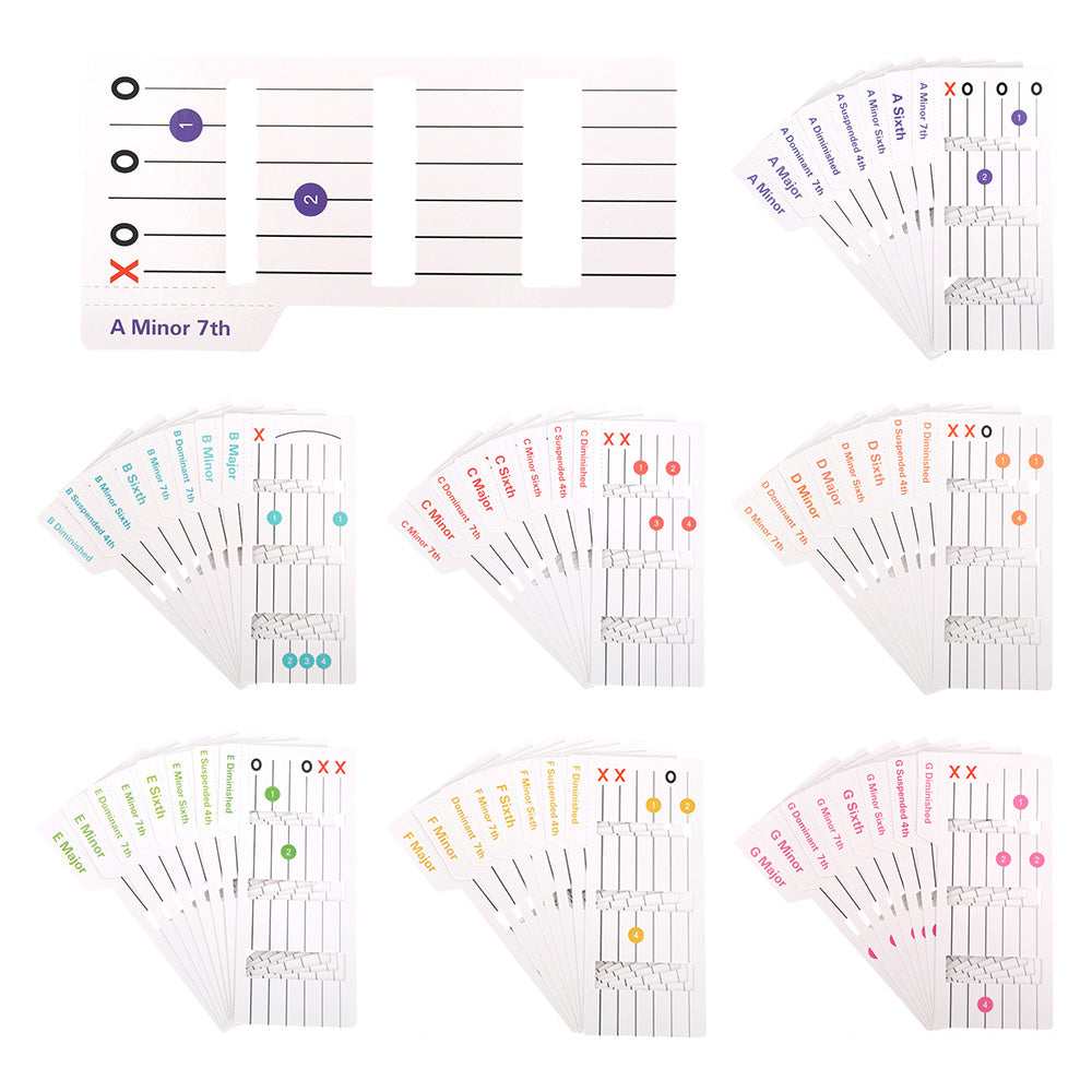 56 Laminated Guitar Chord Flashcards A to G for Beginners