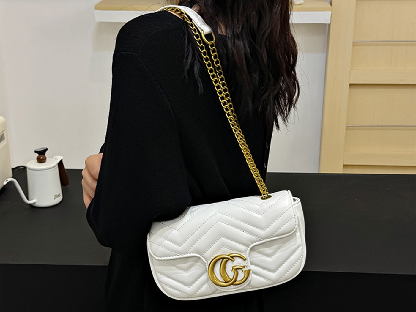 Quilted Gucci Inspired Gold Chain Shoulder Bag for Women