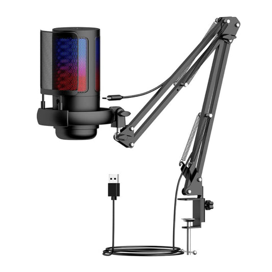 USB Gaming Microphone Kit for PC Gain Control with Pop Filter Boom Stand