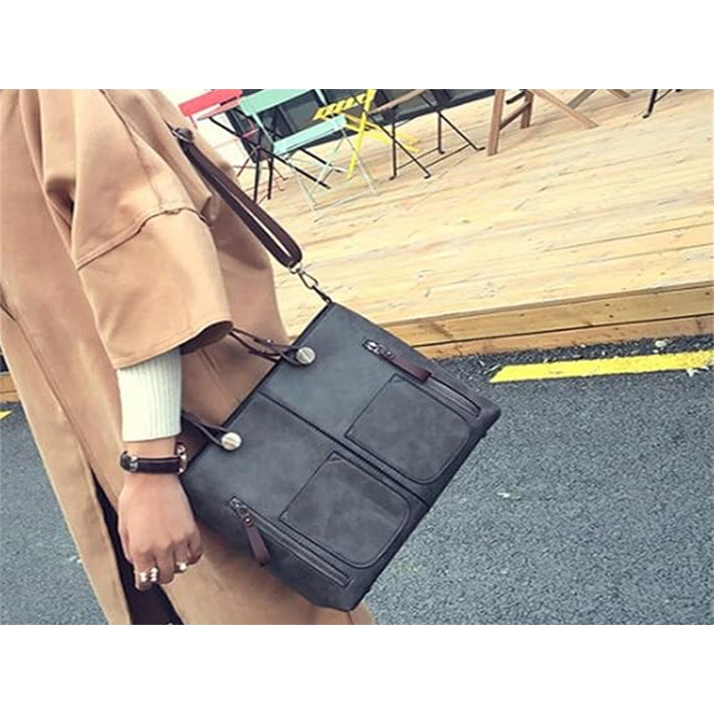 Vintage PU Leather Shoulder Tote Bag with Large Capacity for Women