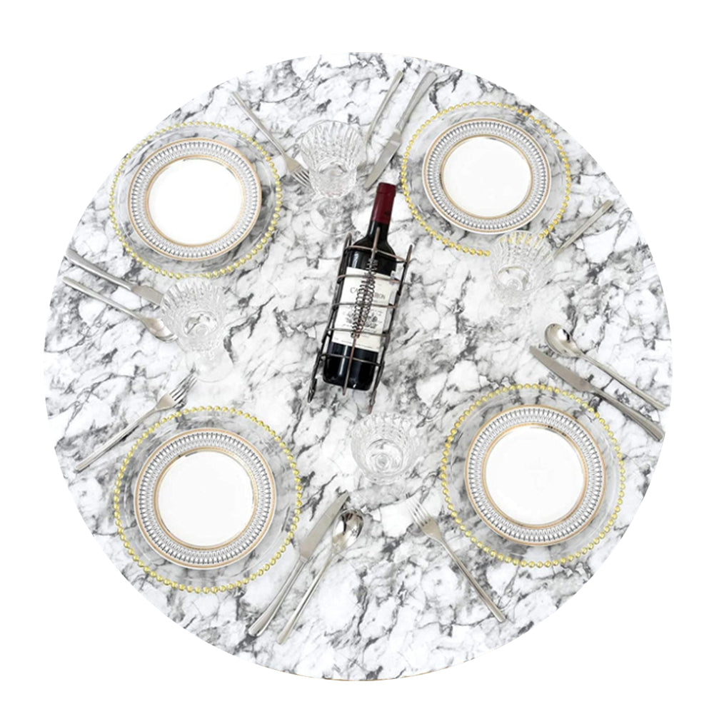 Waterproof Wipeable Elastic Edge Round PVC Print Tablecloth for Kitchen
