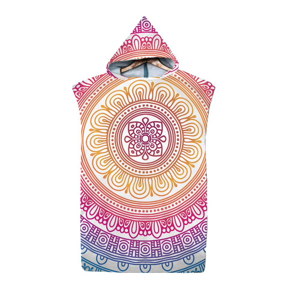 74*110cm Hooded Poncho Bathrobe Mandala Changing Robe Towel Beach Bath Quick Dry