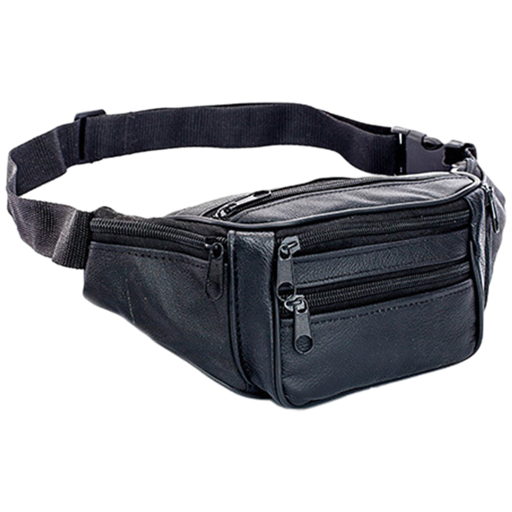 Unisex Genuine Leather Zip Waist Bag
