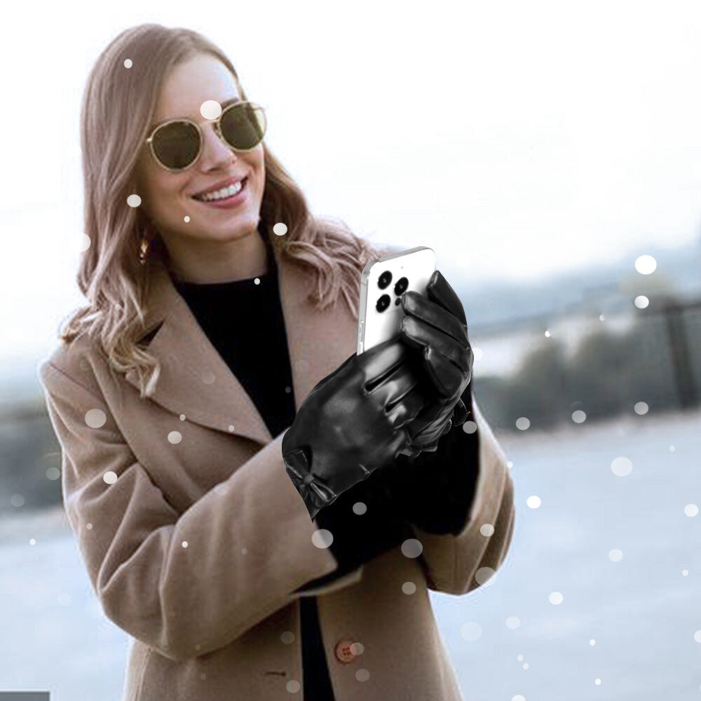 Womens Winter PU Leather Touchscreen Gloves Texting Warm Driving Gloves