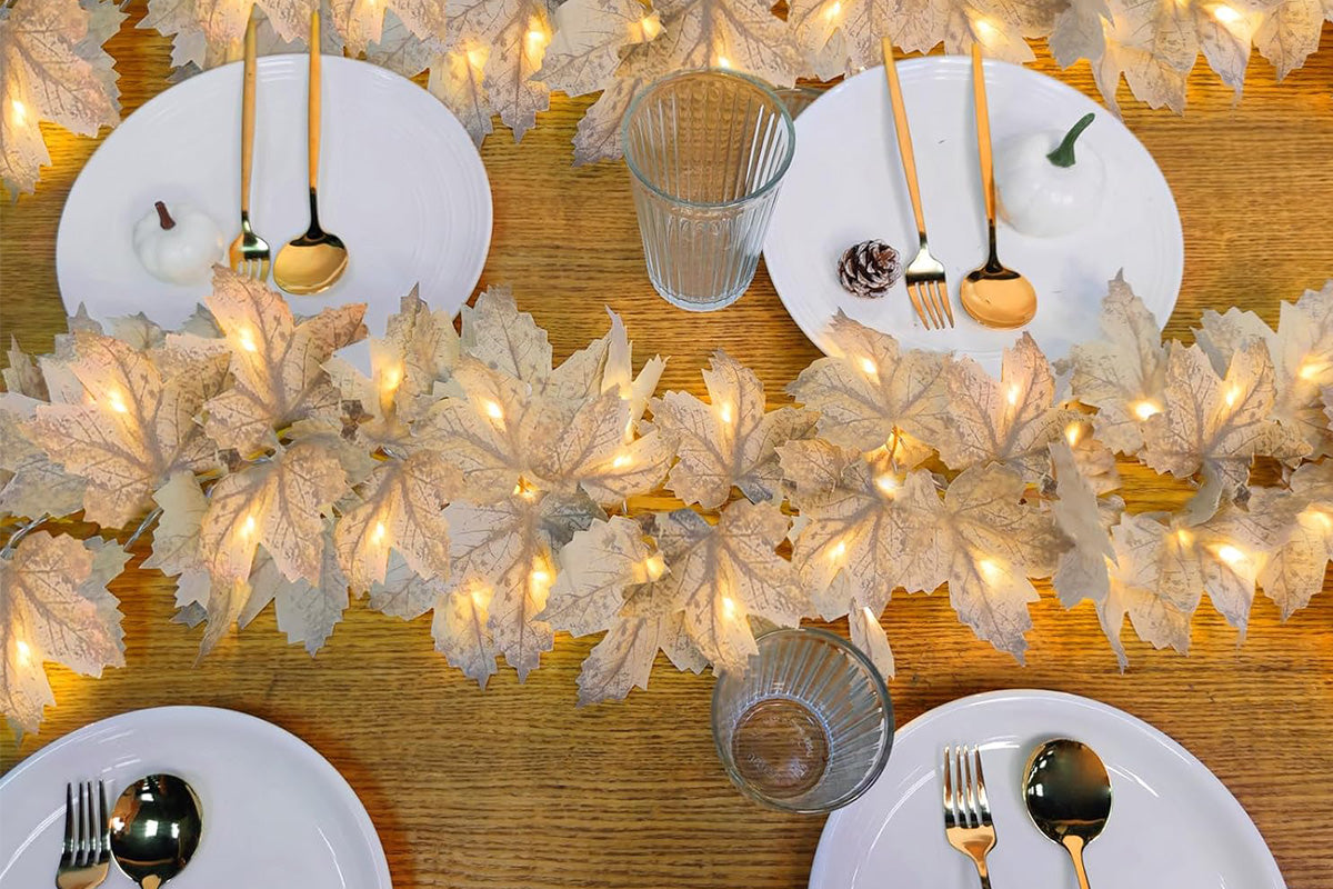 LED Maple Leaves Garland with Lights Fall Decorations for Home Christmas