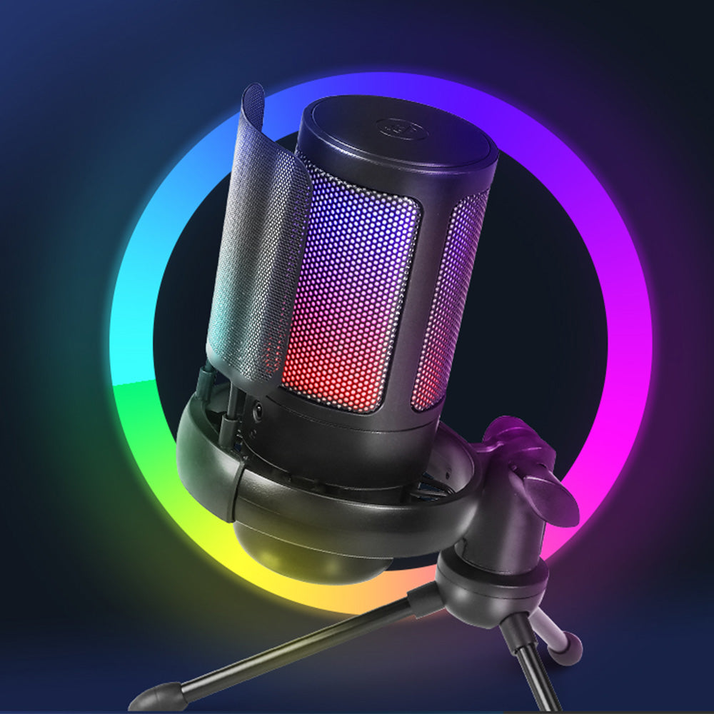 USB Gaming Microphone With RGB Indicator And Tripod Stand Condenser Microphone