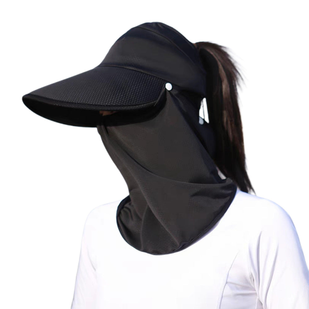 2X 3 in 1 Ponytail Sun Hat with Detachable Face Cover and Chin Strap