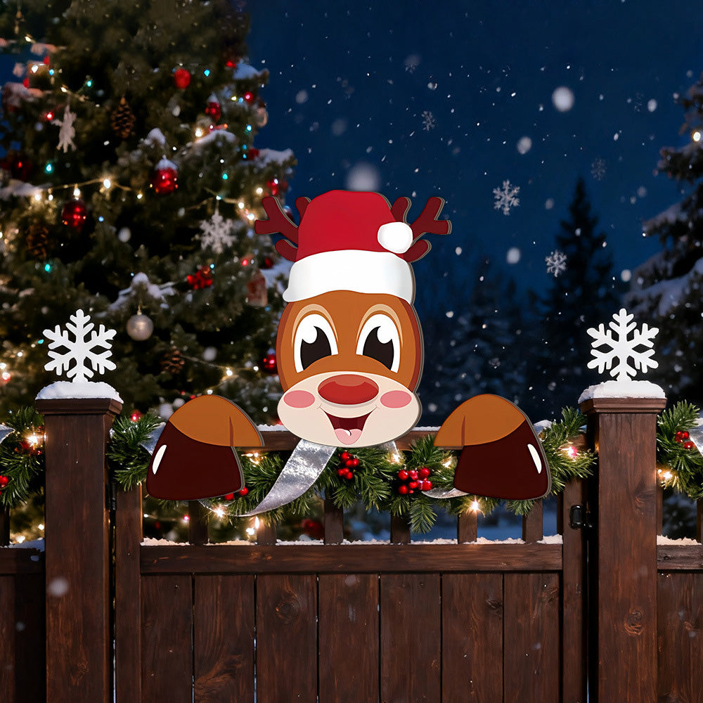 3 Pcs Christmas Fence Peeker Santa Reindeer Penguin Yard Decor