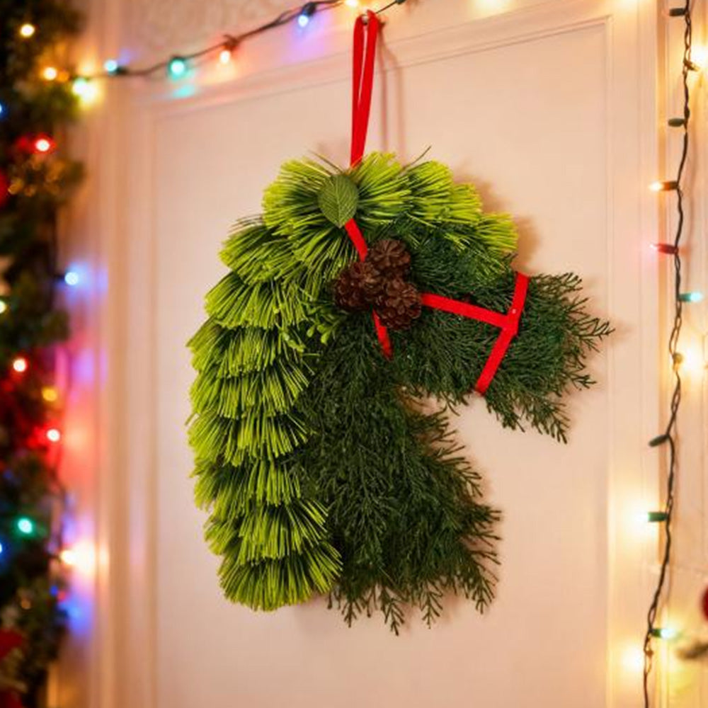Artificial Horse Head Shaped Christmas Wreath for Door and Wall Decor
