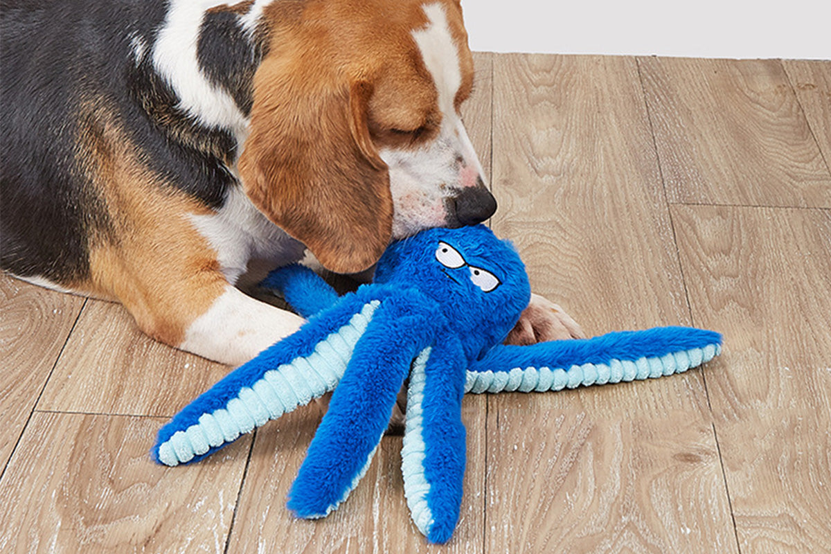 Interactive Plush Squeaky Dog Toy with Crinkle Tentacles for Medium & Large Dogs