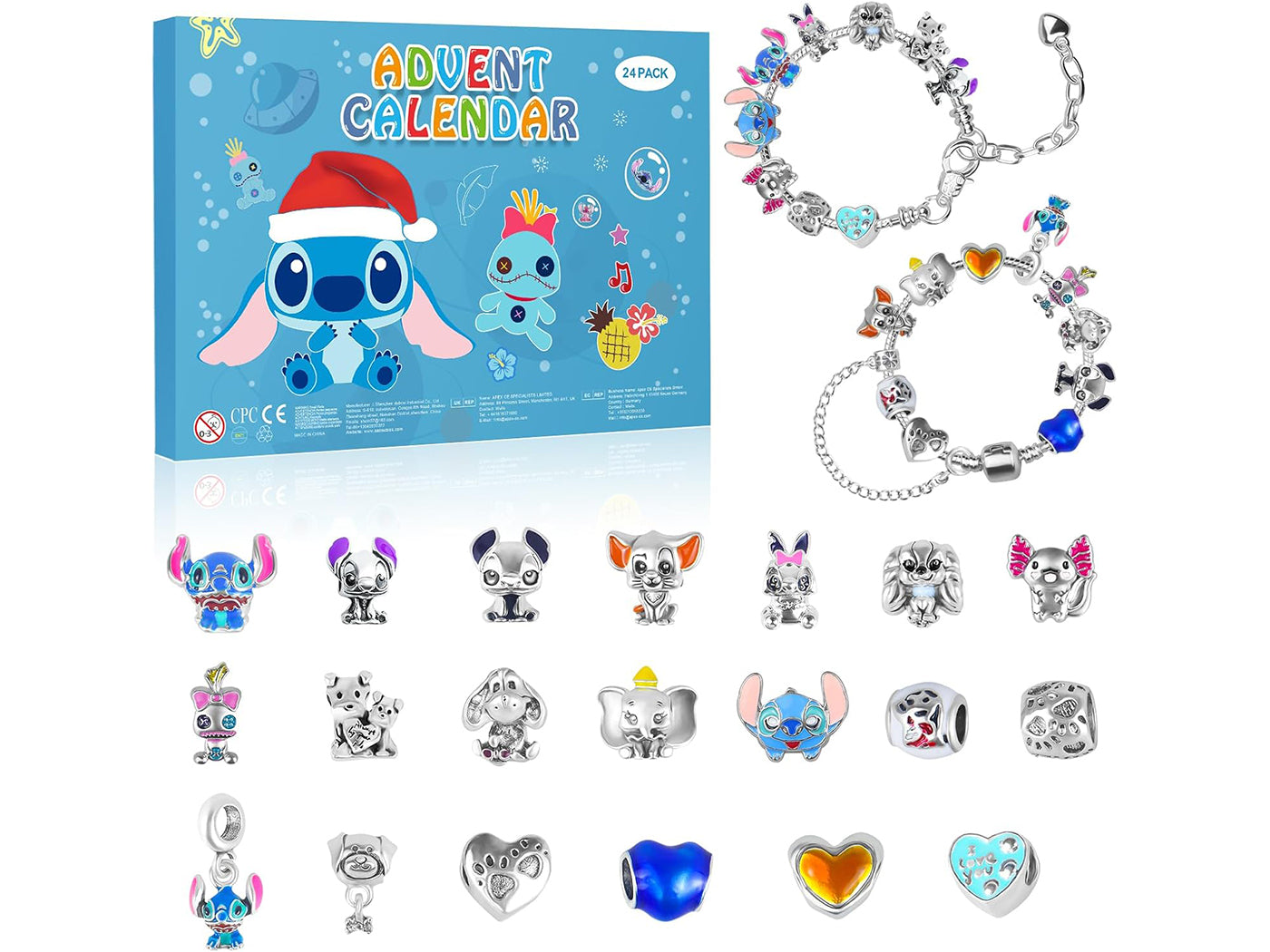 Stitch Inspired Charm Jewelry DIY Bracelets Set Christmas Advent Calendar