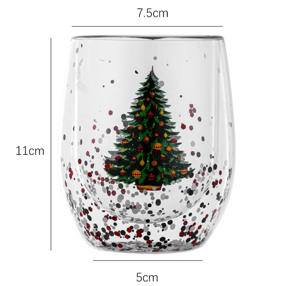 2Pcs 300ml Christmas Trees Double Wall Coffee Glasses Cups