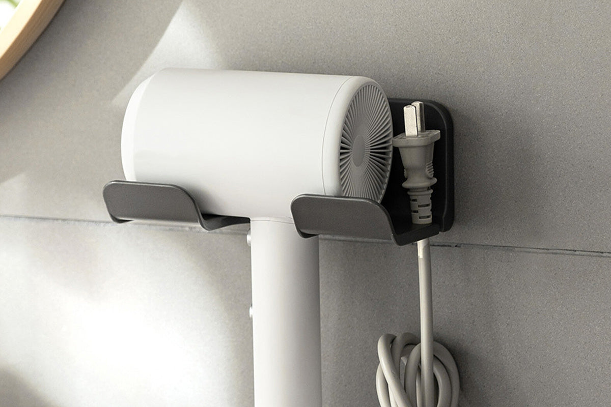 2PCS Wall Mounted Hair Dryer Holder with Cord Organizer Adhesive Blow Dryer Storage Rack