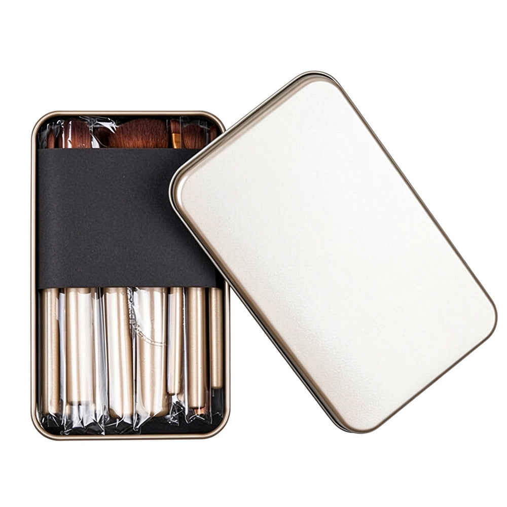 12 Piece Makeup Brush Set with Gold Iron Storage Case
