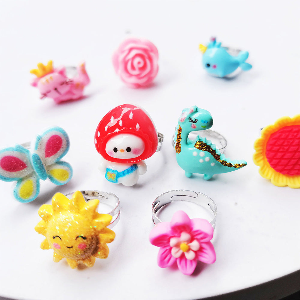 24PCS Adjustable Jewelry Rings Set Girls Pretend Play Rings