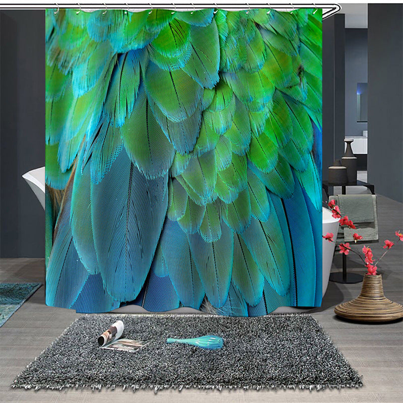 180X180CM Colorful Feathers Polyester Shower Curtain-Blue and Green