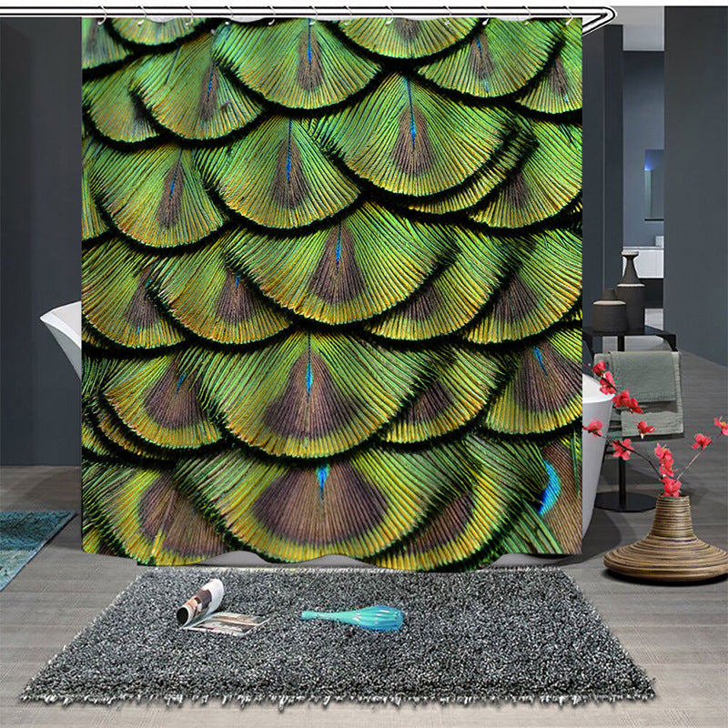 180X180CM Colorful Feathers Polyester Shower Curtain-Green