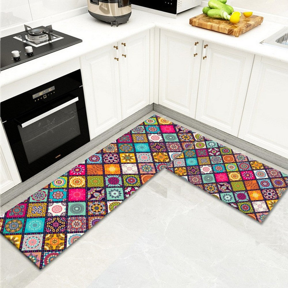 2Pcs Bohemian Kitchen Non-Slip Floor Mat Set-Colour Mixture