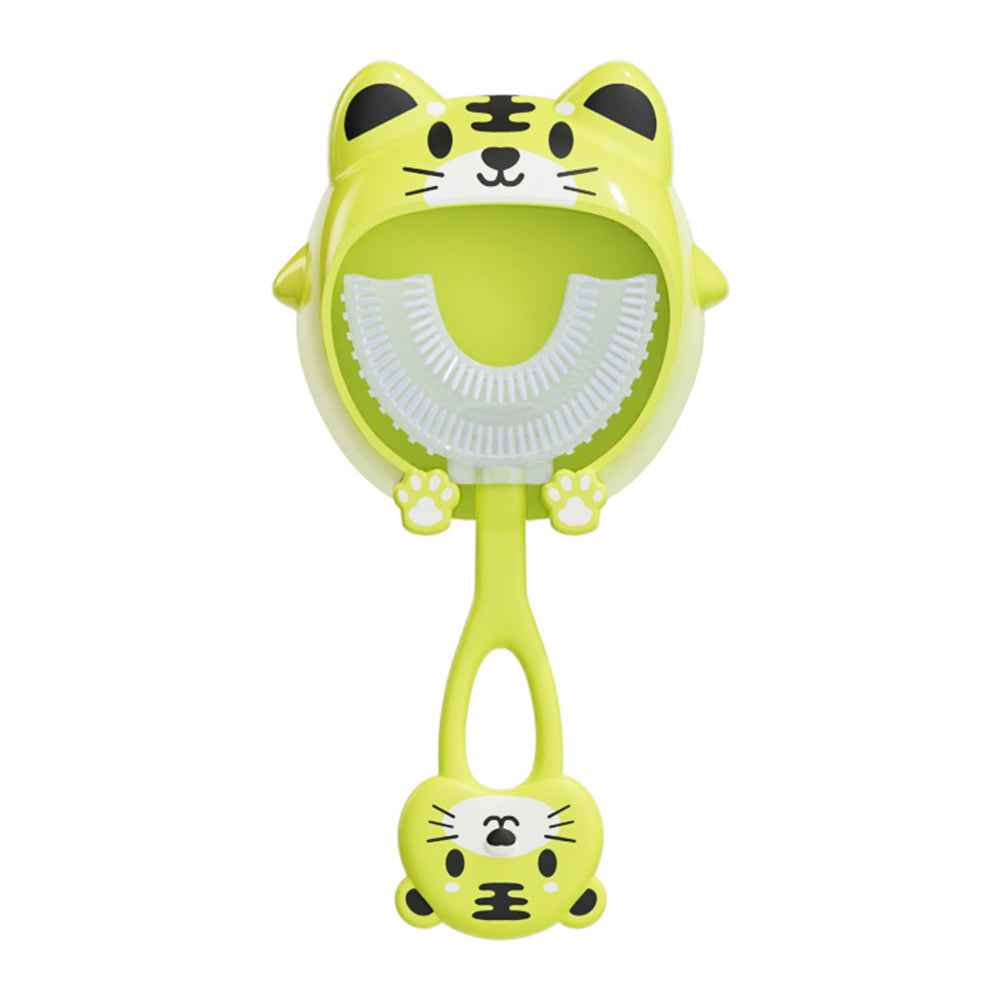 U Shaped Kids Soft Silicone Toothbrush with Cute Animal Shaped Self-Adhesive Bracket for Ages 2-12