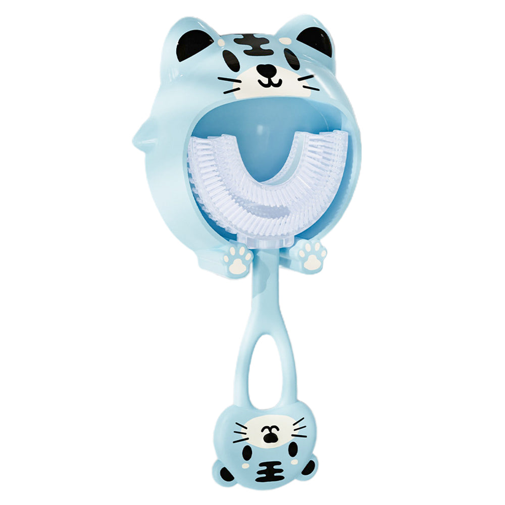 U Shaped Kids Soft Silicone Toothbrush with Cute Animal Shaped Self-Adhesive Bracket for Ages 2-12