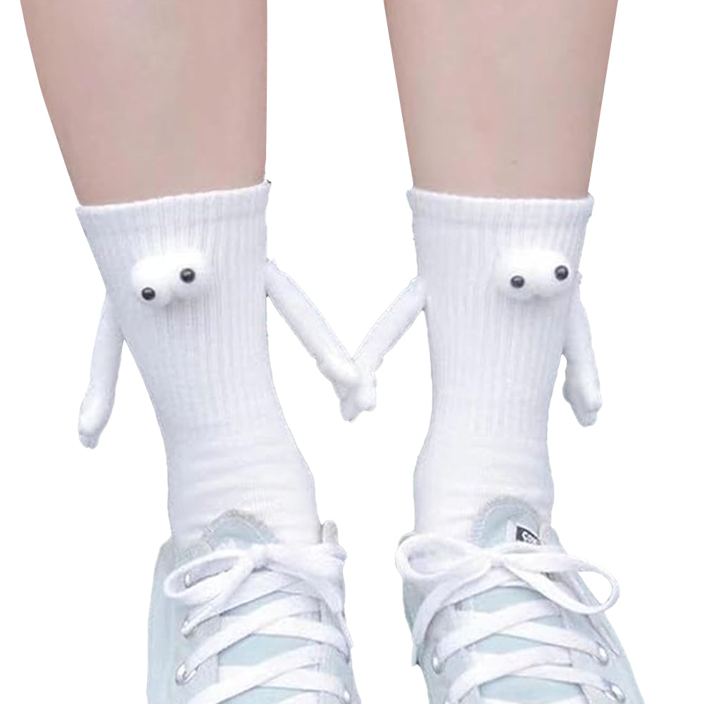 2Pairs Funny Suction 3D Doll Couple Holding Hands Socks for Women Men-Black and White
