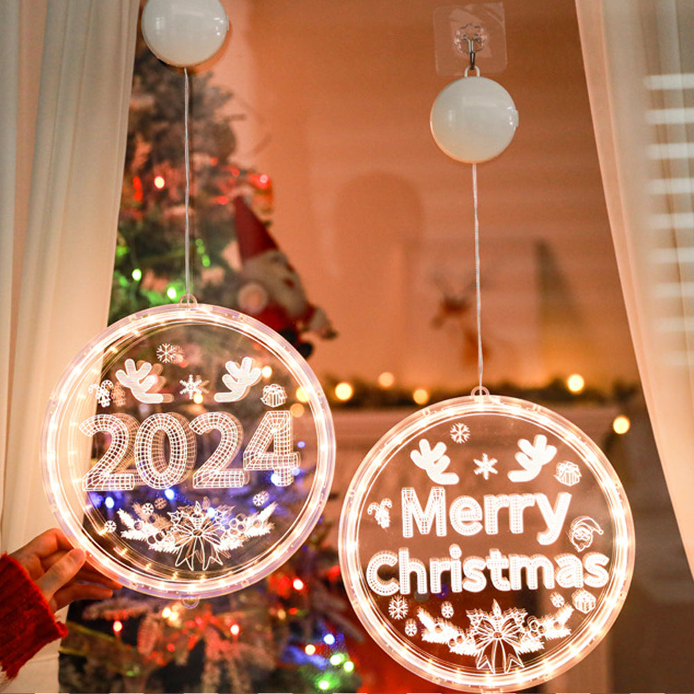 2Pcs Battery Operated LED Merry Christmas Window Fairy Lights