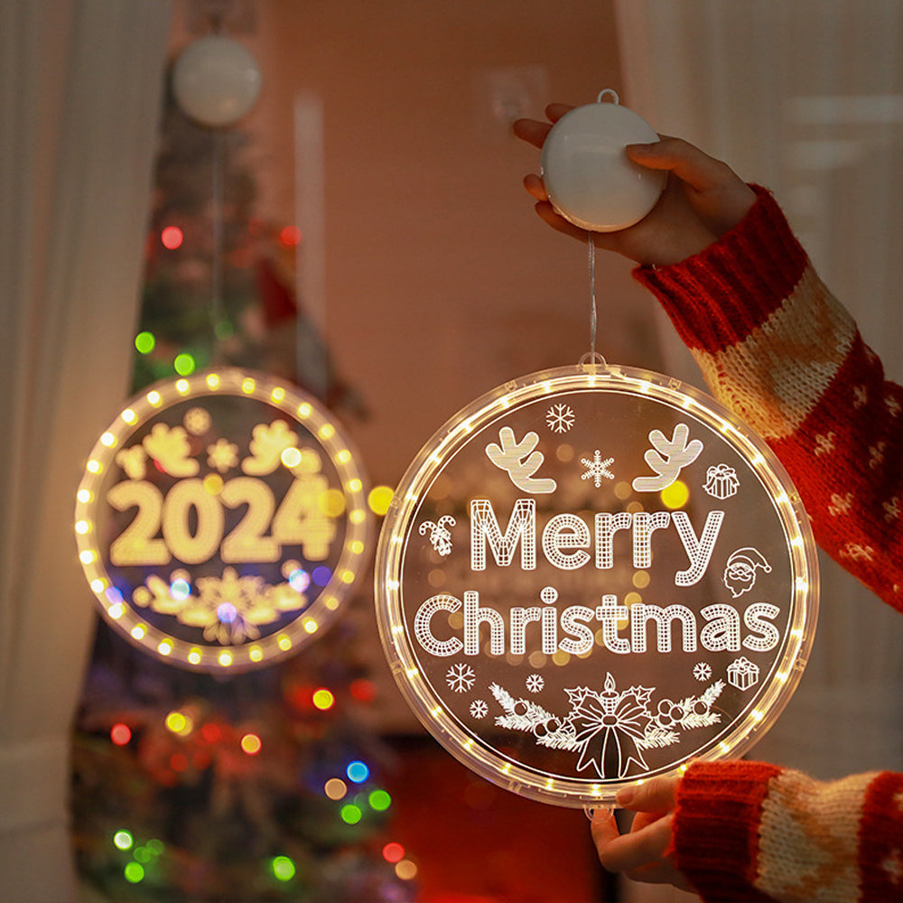 2Pcs Battery Operated LED Merry Christmas Window Fairy Lights